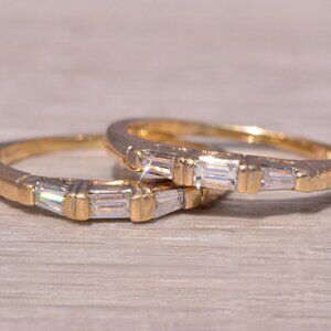 Matched Pair of Natural Diamond Bands in Yellow Gold